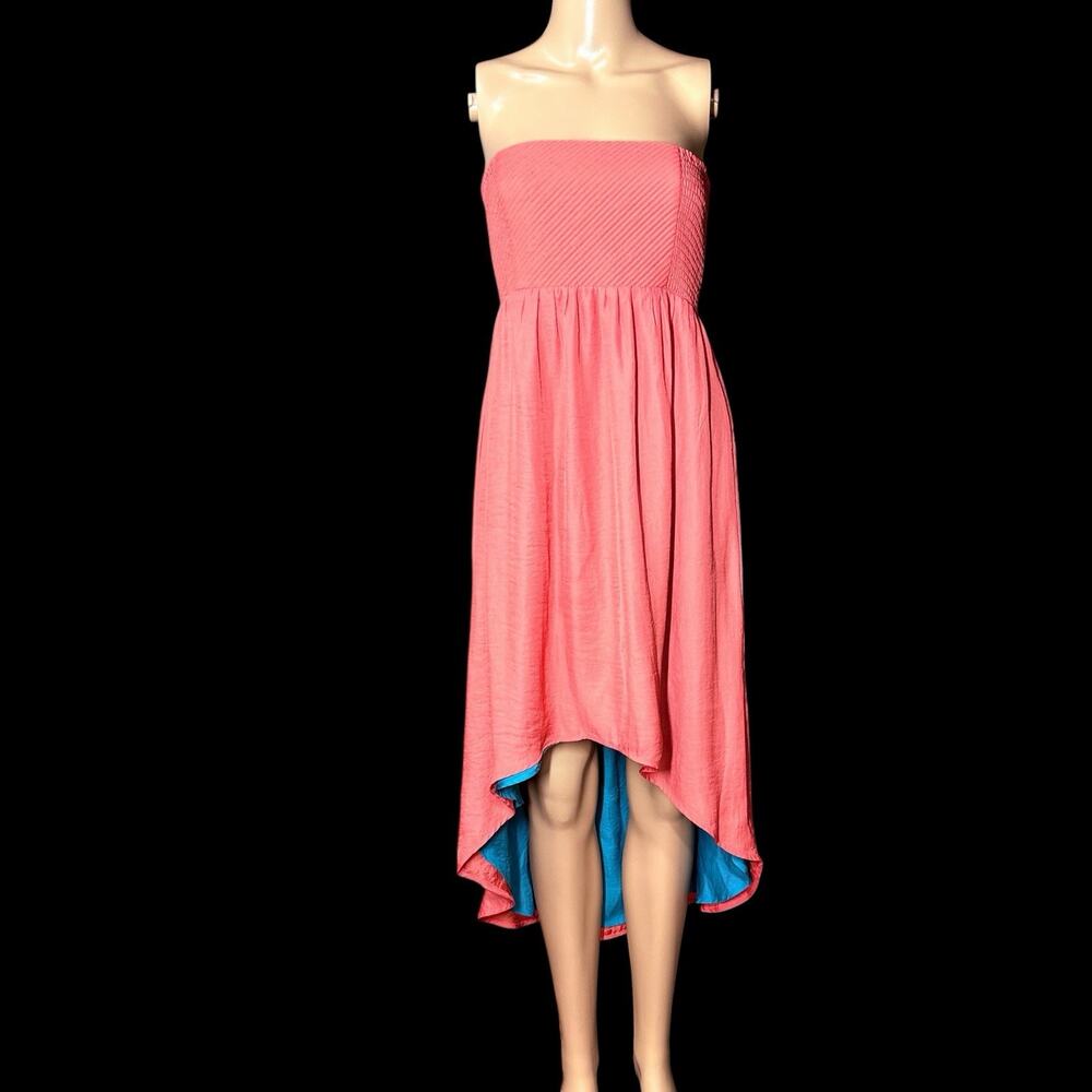 Strapless Hi Lo Maxi Dress Sz M Smocked Tube Beach Resort Fire Los Angeles